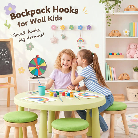 Tot Approved Flower Shaped Kids Coat Rack 2 Piece Wall Hook Set Rainbow Colors decor for kids room with playful wall hooks.