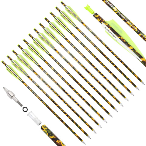 12 Pack 20 Inch Carbon Crossbow Bolts With Camouflage Shafts And 125 Grain Removable Tips For Smooth High Speed Flights
