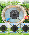 Solar Fountain Pump For Garden And Pond With 3 Adjustable Spray Heights And 7 Nozzles, showing installation in bird bath