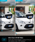 Comparison of 1080P vs 4MP security cam clarity with car license plate details using Outdoor And Indoor Wired Security Cam With 4MP 2K Clarity IP65 Weatherproof Starlight Sensor 100 Ft Night Vision Motion And Person Detection Two Way Audio With Spotlight US Cloud Access Compatible With Alexa iOS Android And Web.