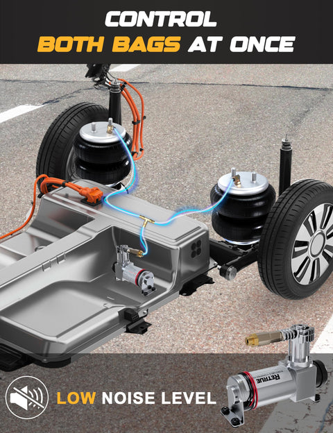 Onboard Air Compressor System For Truck Airbag Suspension with low noise design, dual bag control setup visible