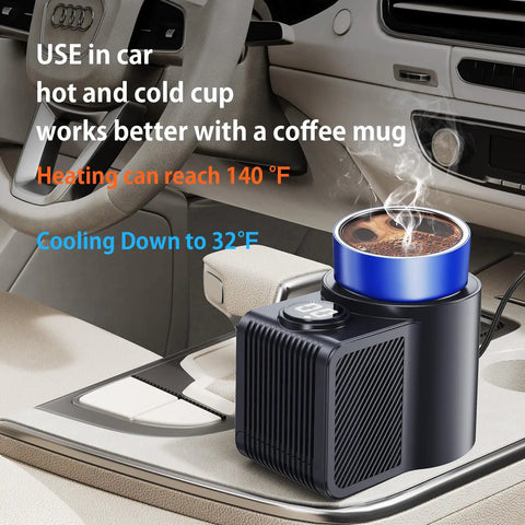 Keep Your Drink Hella Fresh On The Go Smart 2 In 1 Car Heating And Cooling Cup 12V 36W Electric Travel Coffee Mug With Digital Display in car with LED display.
