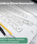 Metal Straight Edge Ruler Set With 4 Stainless Steel Rulers In 6 Inch, 8 Inch, 12 Inch And 14 Inch For Your Drafting, Drawing, And DIY Projects, Imperial And Metric Measurements With 1/64 Inch And 1/20 Cm Etched Marks