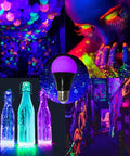 8W UV LED Black Light Bulbs A19 E26 Pack Of 2 For Glow In The Dark Neon Party Vibes Body Paint Fluorescent Posters And Pet Stains UVA 385-400nm Energy Saving Long Lasting