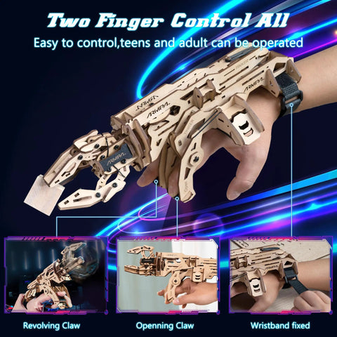 Hands On 3D Wooden Mechanical Claw Model Kit For Adults And Teens ClawBot Puzzle With 190 Laser Cut Pieces on wrist