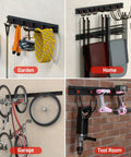 Garage Tool Organizer Wall Mount System With 64 Inch Rails And Eight Heavy Duty Adjustable Hooks for garden, home, garage, tool room