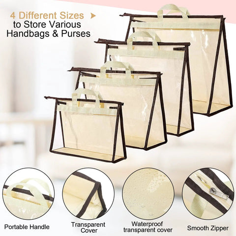 Clear Handbag Storage Organizer Kit With 16 S Hooks In 4 Sizes for clutches, totes, wallets with transparent waterproof covers