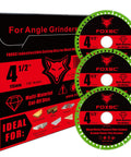 FOXBC 4-1/2 in indestructible multi-material cut-off discs for angle grinders, 7/8 in arbor, 3-pack, green edge