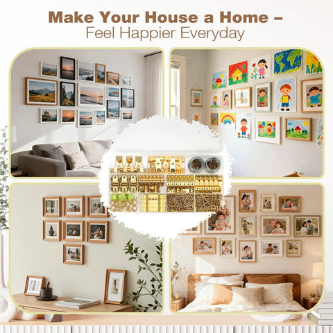 Killer 322 Piece Picture Hanging Hardware Kit With Heavy Duty Wall Mount Anchors And Reliable Frame Hooks For Zero Stress Drywall Art Display and Professional DIY home upgrade, featuring gold hardware.