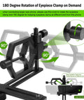 180-degree rotation feature of Deluxe Metal Telescope Mount All In One Phone And Camera Universal Adapter with eyepiece clamp.