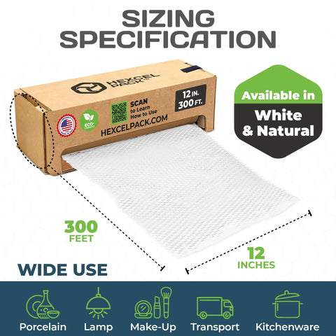 Eco Friendly Honeycomb Packing Paper Cushioned For Shipping And Moving Replaces Plastic Bubble Wrap Sustainable Paper With Self Dispenser Box White 12 Inch By 300 Feet