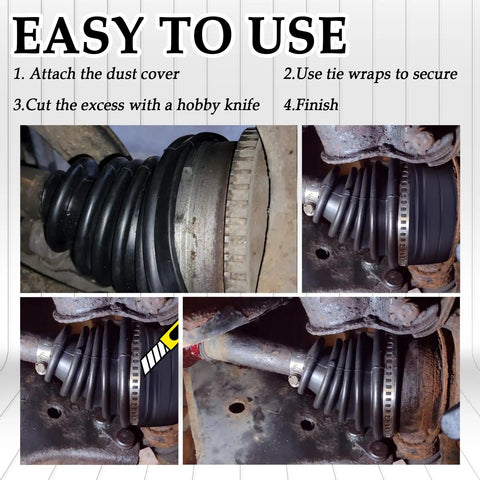 Universal CV Joint Boot Kit With Waterproof And Dustproof Seal Includes 1 CV Boot 2 Stainless Steel Clamps 3 Cable Ties Fits Most Cars installed on axle