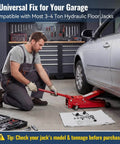 19 Piece 3 Ton Floor Jack Repair Kit With Replacement Springs and Hydraulic Rebuild Parts shown with car and mechanic.