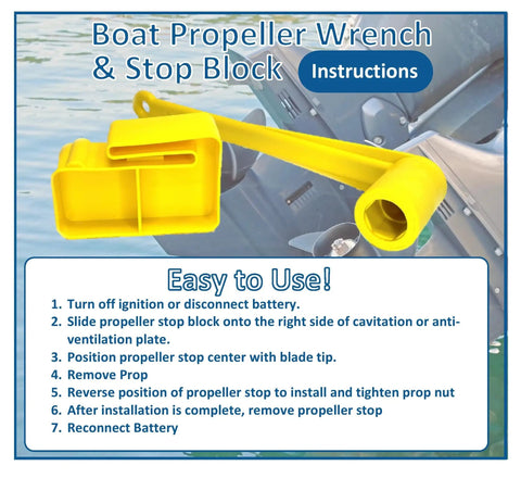 Boat Propeller Wrench And Stop Block Kit One And One Sixteenth Inch Nut Yellow Includes Stop Block Non-Corrosive Durability Made In USA