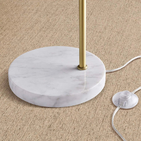 Gold Floor Lamp With Marble Base And White Linen Drum Shade For Living Room Bedroom Study Or Office Modern Metal Floor Light base detail