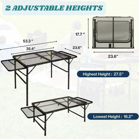Portable Folding Table With Carry Case And Built In Paper Towel Holder Garbage Bin Wing Panels 3x2 Ft Outdoor Table adjustable heights