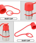 ANCIMOON 2-pack 1/2'' NPT flat-face hydraulic quick-connect fittings with red dust caps; collage shows front and installed views