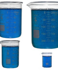 Griffin Low Form Beaker Set In 3.3 Borosilicate Glass Type I Class A With Double Metric Scale Includes Four Sizes