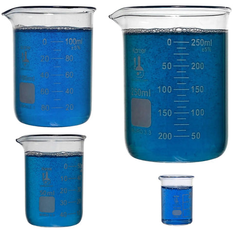 Griffin Low Form Beaker Set In 3.3 Borosilicate Glass Type I Class A With Double Metric Scale Includes Four Sizes