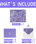 13 Inch Large Rose Purple Gift Bag Set With Greeting Card And Tissue Paper, Gold Foil Accents, floral bag, card, tissues