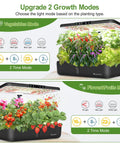 Indoor Hydroponic Garden System With LED Grow Light Dual Tier 44 Pod Kit For Herbs Greens Lettuce No Soil Kitchen Garden Adjustable 180 Degree Light Panel Germination Kit Included No Seeds showing vegetable and fruit modes.