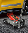 Heavy Duty 3 Ton Hydraulic Floor Jack Red 6600 Lbs Capacity under yellow car lifting for garage service.