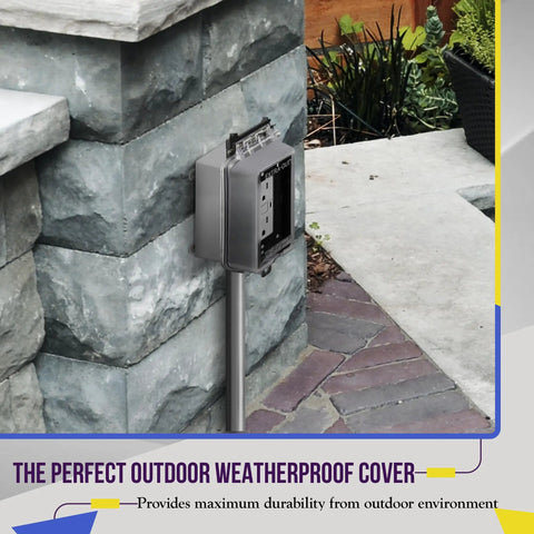 Heavy-Duty In Use Outdoor Weatherproof Decorator GFCI Outlet Cover For 1-Gang Receptacles, mounted on stone wall