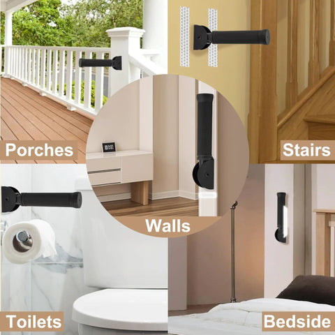 Rock Solid Flip Up Grab Bar For Seniors Eight Point Three Inch Wall Mount Safety Handle in various home settings for support.