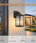 Stunning Matte Black Wall Mount Porch Lights featuring textured glass and solid metal frame by front door.