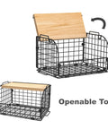 Keep Your Counters Tight With This Solid Stackable Wire Basket Set Designed To Sweep Up Kitchen Clutter While Offering Plenty Of Room For Sorting Fresh Produce Spices And Snacks. Openable black wire basket with bamboo lid.