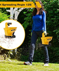 Person using Power Spreader For Dewalt 20V And 60V Batteries, Seed And Fertilizer Spreader For Year Round Yard Care, Tool Only