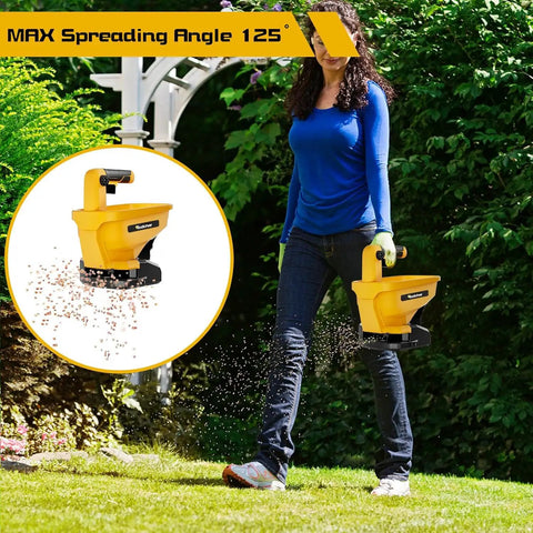 Person using Power Spreader For Dewalt 20V And 60V Batteries, Seed And Fertilizer Spreader For Year Round Yard Care, Tool Only