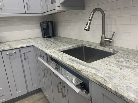 Two Pack Tilt Out Drawer Hinges Kit One Eighth Inch Overlay For False Fronts And Pull Out Trays installed in sink cabinet