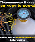 31 Piece Coolant Pressure Tester Kit With Radiator Adapters And Vacuum Refill Tool For Automotive Cooling System Leak Detection And Easy Refilling On The Go, thermometer range 32-400°F
