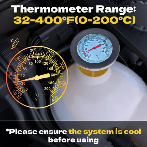 31 Piece Coolant Pressure Tester Kit With Radiator Adapters And Vacuum Refill Tool For Automotive Cooling System Leak Detection And Easy Refilling On The Go, thermometer range 32-400°F