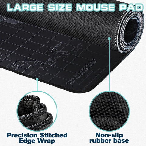 World Map Themed Go To Gaming Mouse Pad For Desk And Keyboard, Large 31.5 Inch By 11.8 Inch, Non Slip Base, Double Sided With Precise Edge Stitching