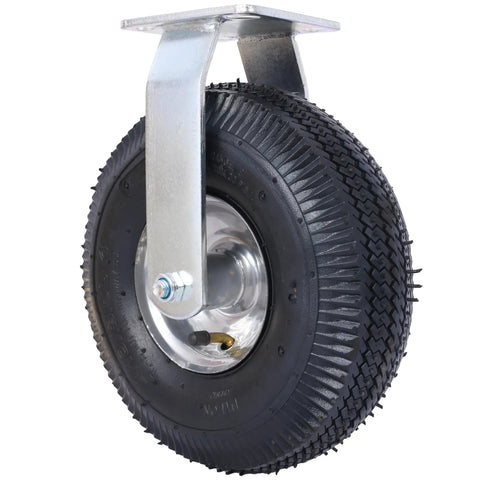 10 Inch Pneumatic Caster Wheel With Rigid Plate Mount Built Tough Ball Bearings Steel Hub Five Eighth Inch Bore For Manual Carts