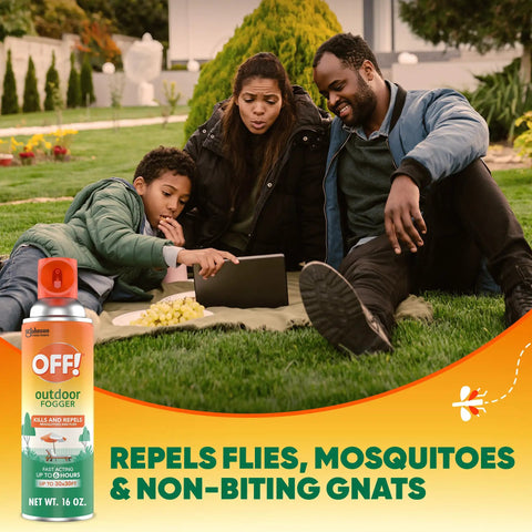 Outdoor Insect And Mosquito Fogger Kills And Repels Bugs In Your Yard For Backyard Hangouts Kills And Repels Flies Mosquitoes Gnats Wasps And More In An Up To 900 Square Feet Area Pack Of Two Sixteen Ounce Bottles with family enjoying backyard