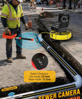 Technician using 512Hz Locator Kit for Sewer Inspection Camera With 512Hz Transmitter And Self Leveling Head, street view.
