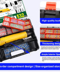 Open case showing Heat Shrink Solder Seal Wire Connector Kit with Mini Heat Gun for Marine and Auto Use, compartments labeled.