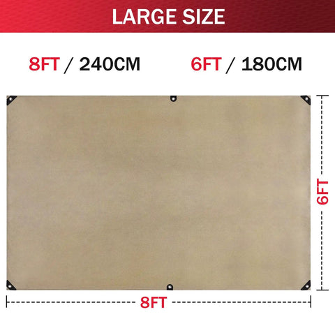 Heavy Duty Fiberglass Welding Blanket 2 Pack 6x8 Foot shown in size details with dimensions 8FT x 6FT printed.