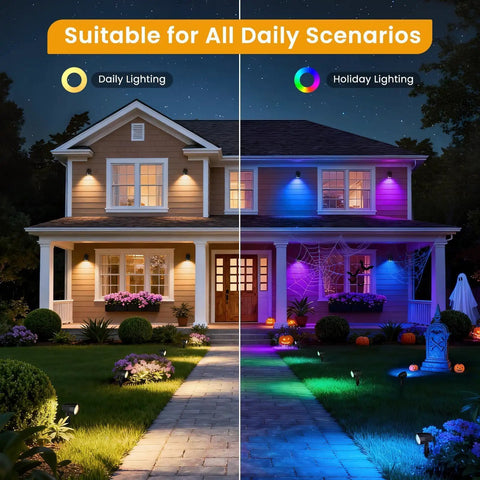 8 Pack RGBW Low Voltage Landscape Lights Kit With 100W Transformer, 65 Ft UL Listed Wire, IP66 Waterproof Outdoor Spotlight Set