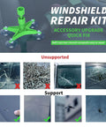 Windshield Chip And Crack Repair Kit With Suction Cup Bracket Glass Repair For Bulls Eye And Star Shaped Cracks Quick Easy DIY Fix For Car Windshield Chips Today shown with supported and unsupported cracks.