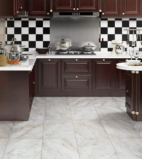Peel And Stick Marble Look Vinyl Floor Tiles 12x12 Inch 32-Pack Waterproof Removable Floor Tiles for Kitchen DIY No Grout Needed