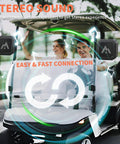 Go-To Golf Cart Speaker With Storage Case Magnetic Bluetooth Speaker for outdoor use on moving cart with happy golfers