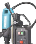 Makita HB350 1-3/8 inch magnetic drill; blue housing, black base with switch panel.