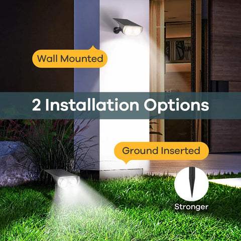 Outdoor Solar Lights IP65 Waterproof Dusk Till Dawn Spotlight Kit With 3 Modes, wall-mounted and ground-inserted in garden