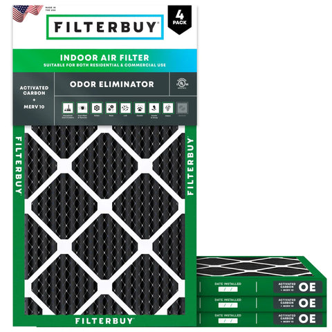 16x25x1 Air Filter MERV 10 Odor And Allergy Defense With Activated Carbon For Home HVAC Replacement, 4 Pack