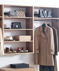 Modern Oak Wall Closet Organizer With Modular Shelves And Kickass Hanging Rod Heavy Duty Mounted Storage Rack For Bedroom Entryway And Laundry Room No Sweat Setup showcasing coats and bags.