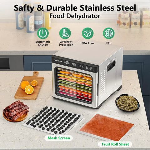 Sweet 9 Tray Stainless Steel Food Dehydrator With Digital Timer And Temperature Control 8.7 Inch Drying Space in kitchen